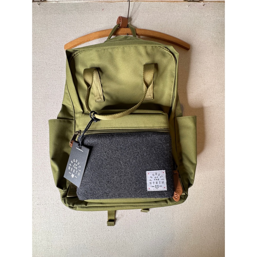 Product of the North Elkin Diaper Bag Backpack Olive Green Canvas Wool New